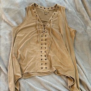 Wrangler Tan Lace-Up Sleeveless Top